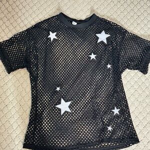 iHeartRaves Black Mesh Star Jersey Top